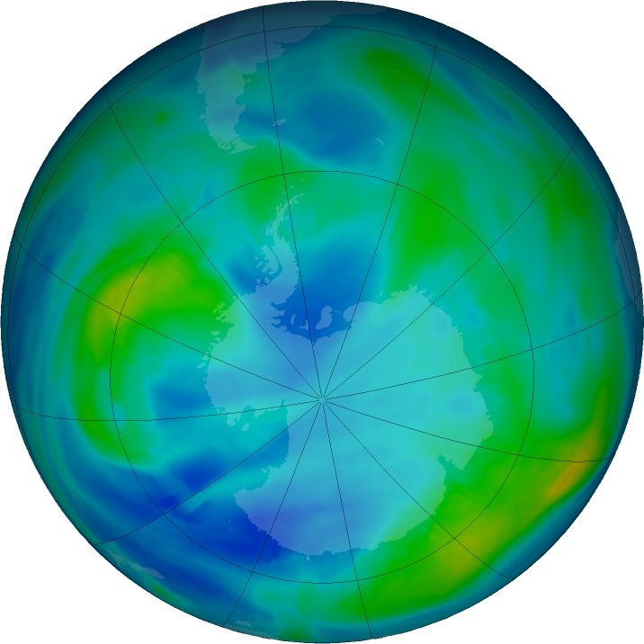 Antarctic ozone map for 07 May 2019